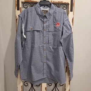 Drake Waterfowl Auburn Tigers Fishing Shirt Mens Large Gingham Magnattach Navy